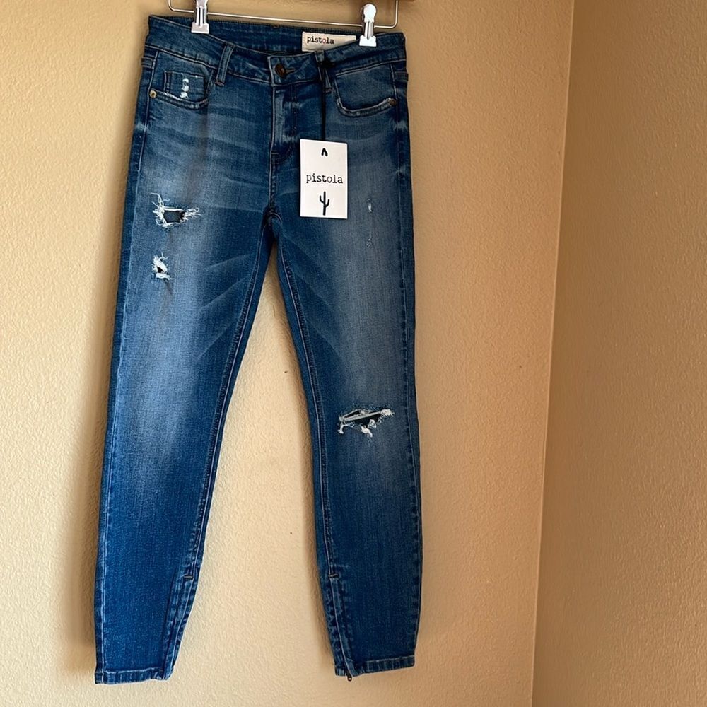 Pistola Jeans Faded and‎ distressed with zip leg opening 27